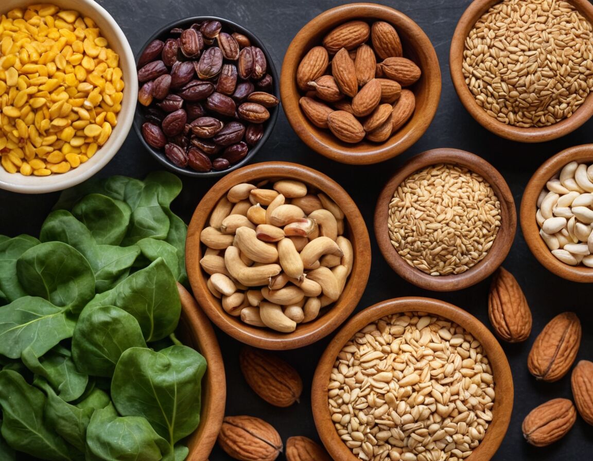 Magnesiumreiche Lebensmittel: Nüsse, Vollkorn, grünes Gemüse - Magnesiummangel und Heißhunger: Ursachen, Symptome und Lösungen für ein besseres Wohlbefinden