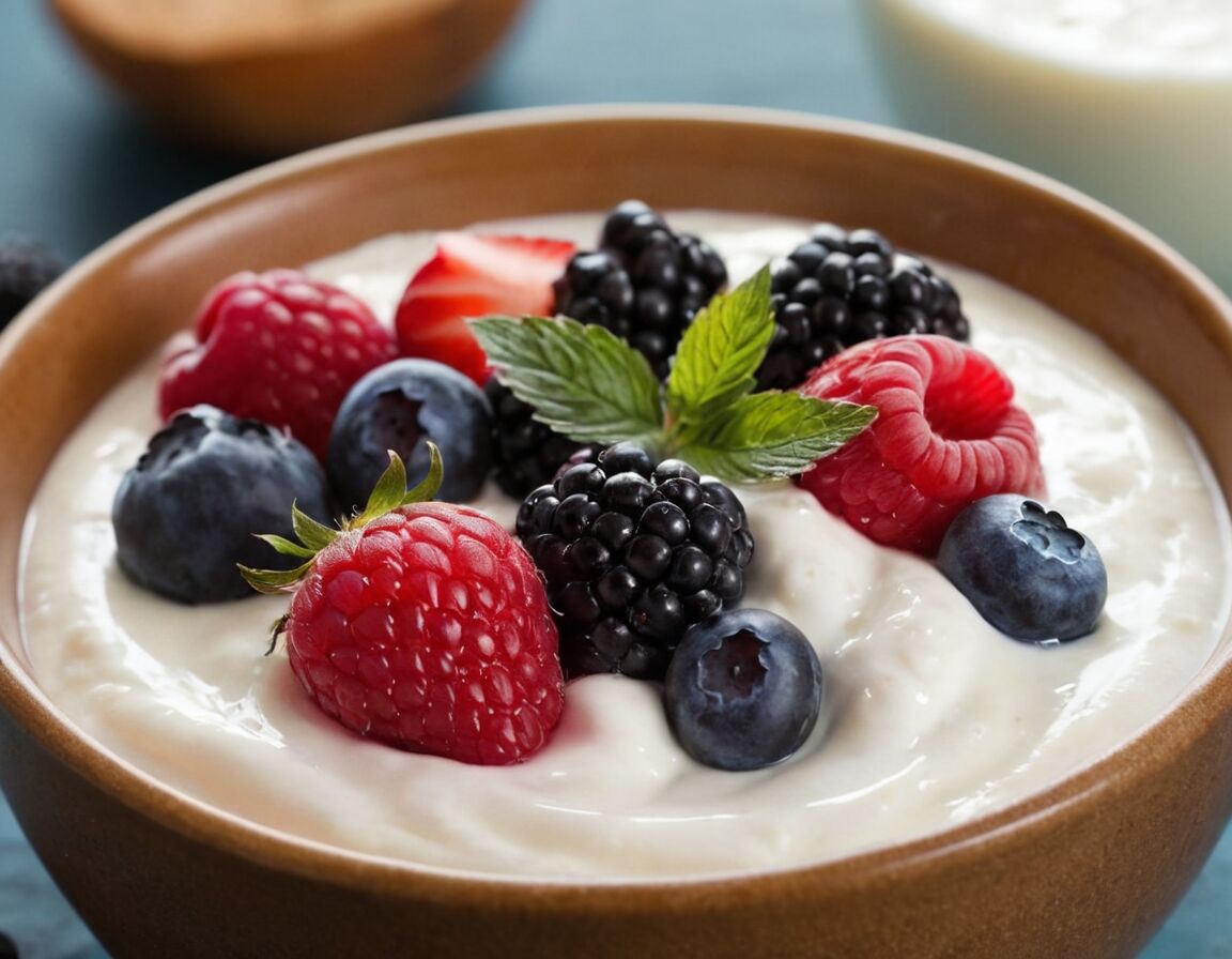 Joghurt mit Beeren als crematischer Snack - Gesund naschen: Leckere Snacks für ein bewusstes Ernährungserlebnis