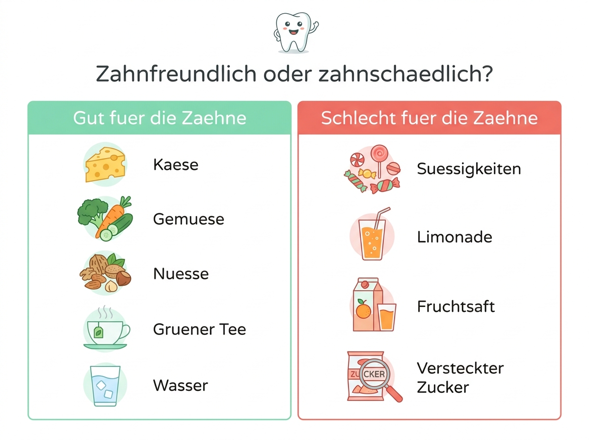 Infografik: zahnfreundliche und zahnschädliche Lebensmittel im Vergleich