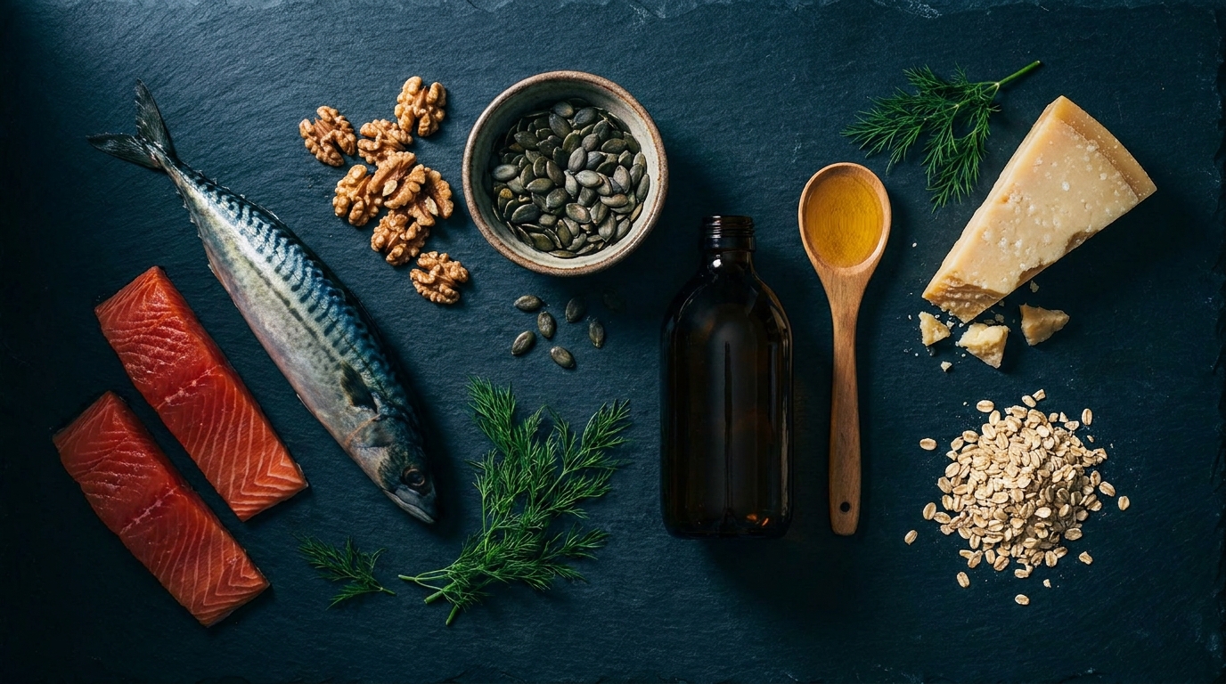Lebensmittel mit Omega-3-Fettsäuren und Zink für eine gesunde Haut