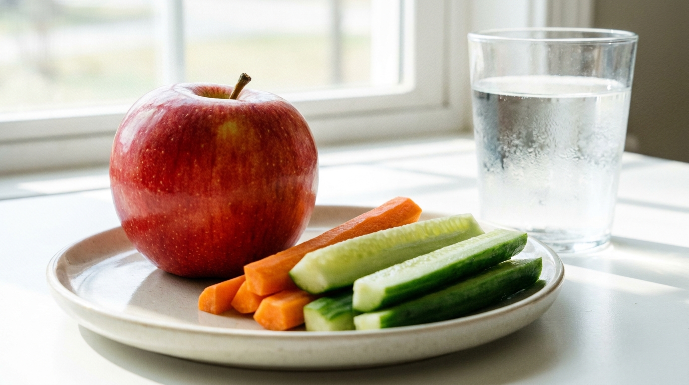 Knackiger Apfel und Gemüse als zahnfreundliche Snacks